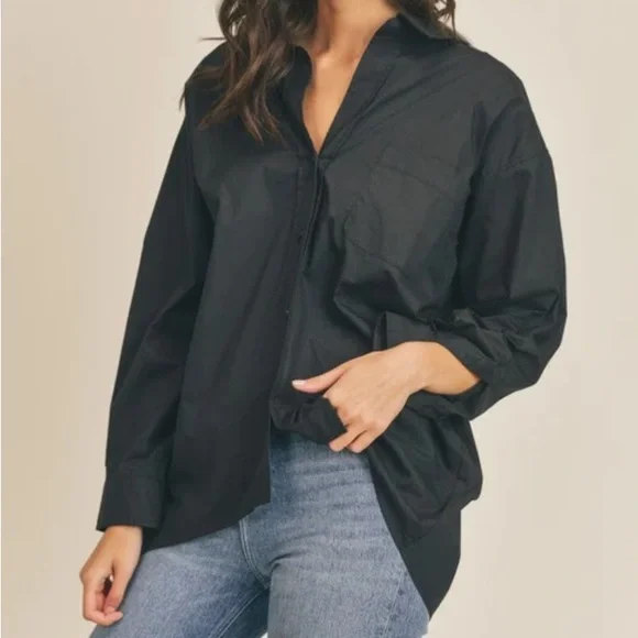 Mable Oversized Poplin
Button Down Shirt -
Black Sz ML - Picture 1 of 7